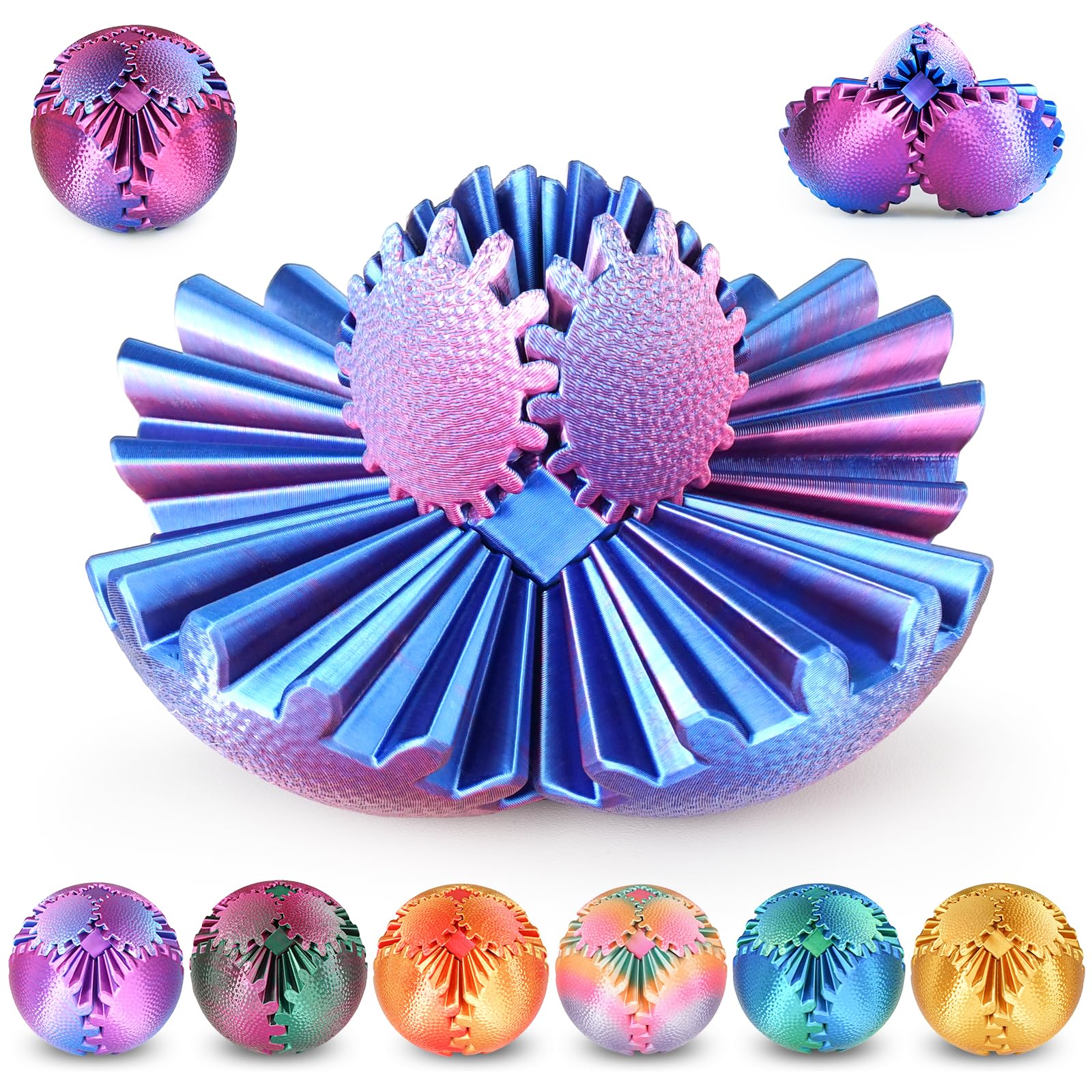 Olee Odee Gear Sphere in Ombre Purple, front view, textured grip for focused fidgeting.