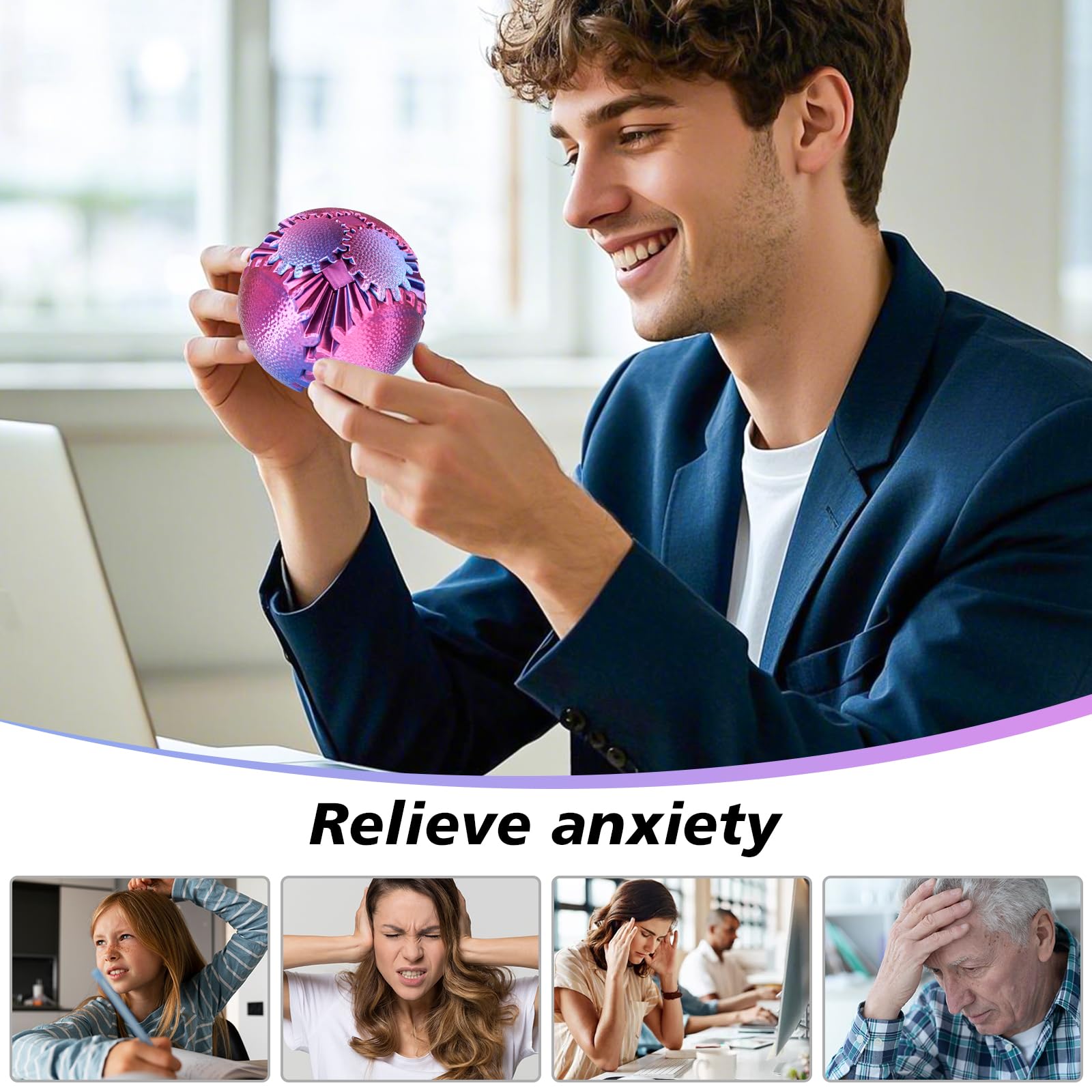 Olee Odee Gear Sphere, side view, smooth rotation of interlocking gears for stress relief.