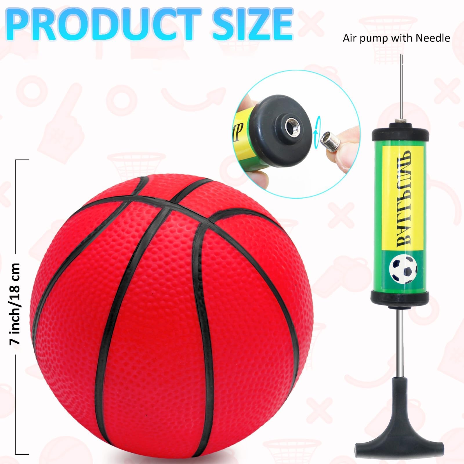 Oleitodh 7inch basketball with pump included for fast setup