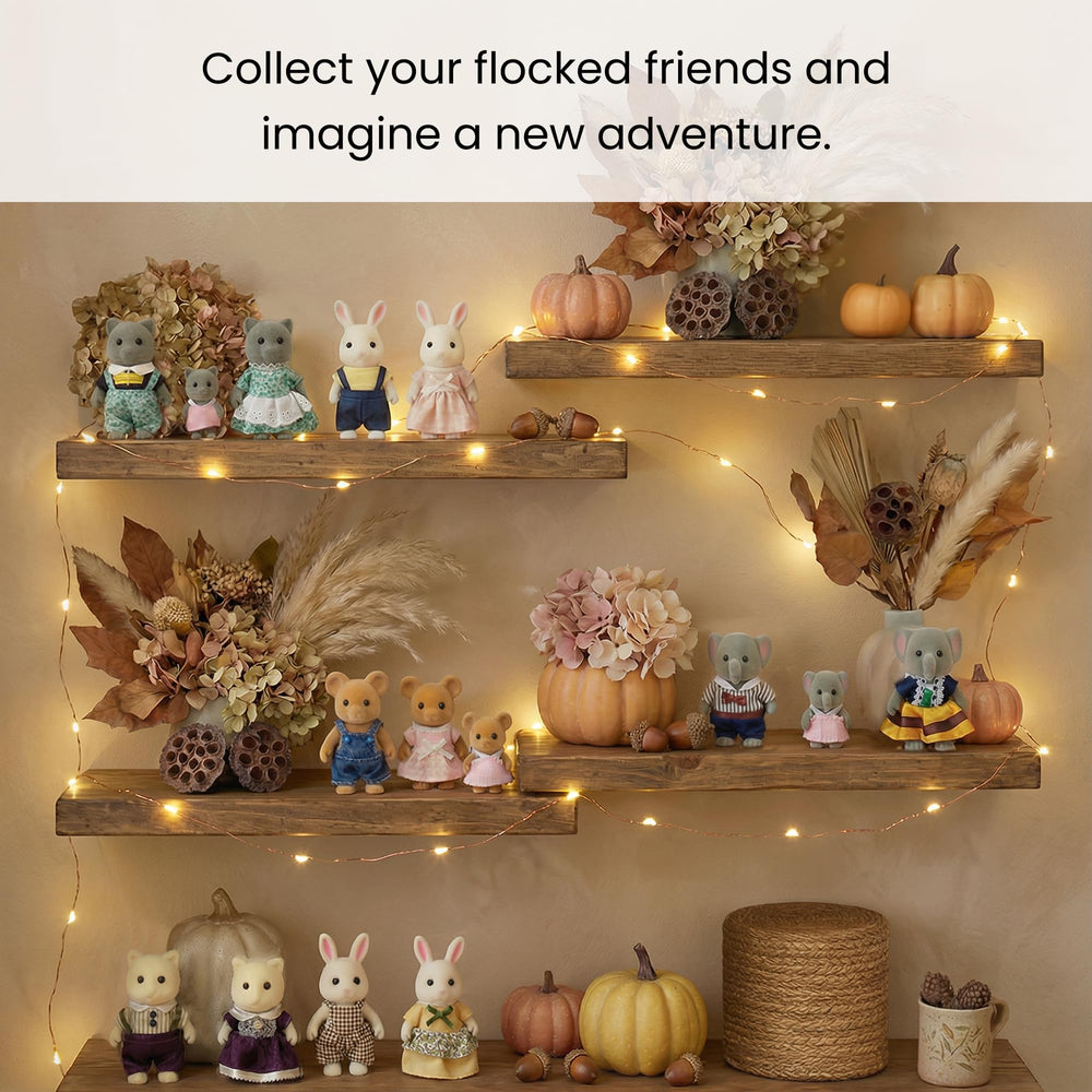 OLEOCA Belmont shelf display in soft tones enhances pretend play.