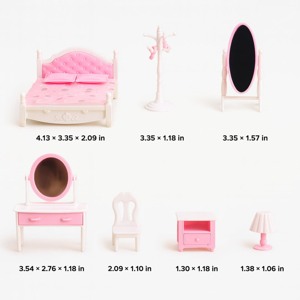 OLEOCA dollhouse floor mirror reflecting the bedtime routine