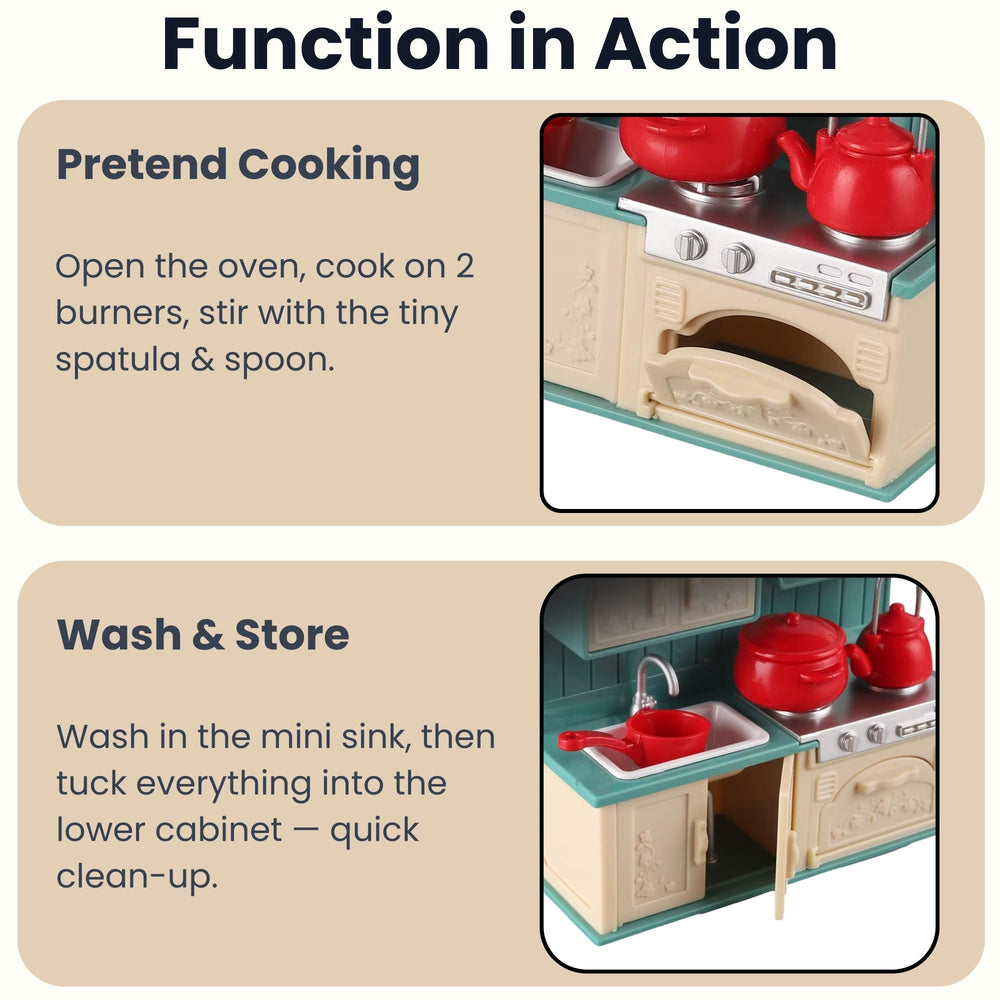 OLEOCA upper cabinet doors open for easy toy storage