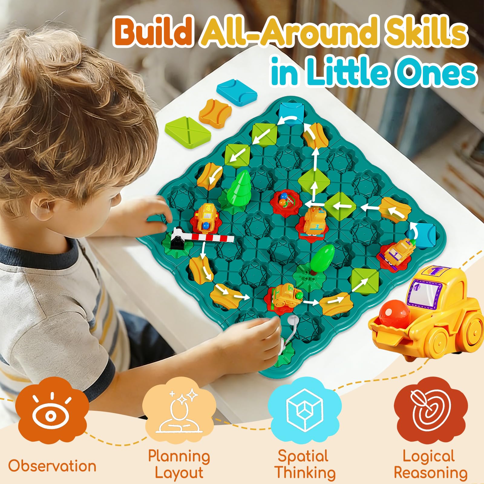 Olfrid STEM Board Game track pieces enabling creative route building and problem solving.