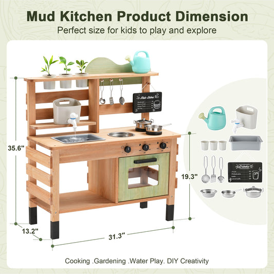 OLLIKIVI wooden mud kitchen planting area for nature-based play