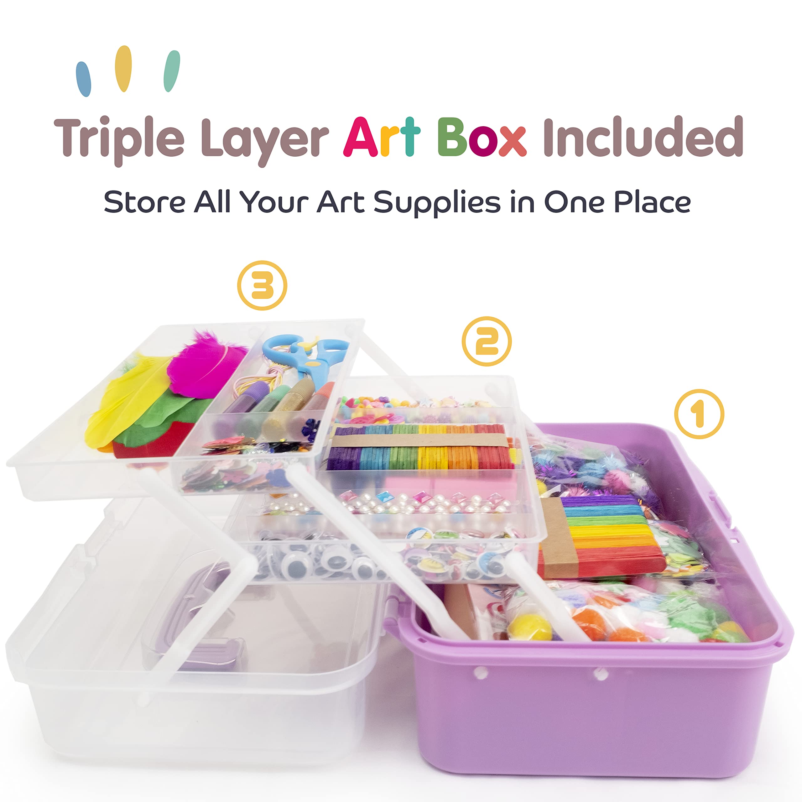 Olly Kids Arts and Crafts Set assorted pieces in close-up highlighting color and texture.