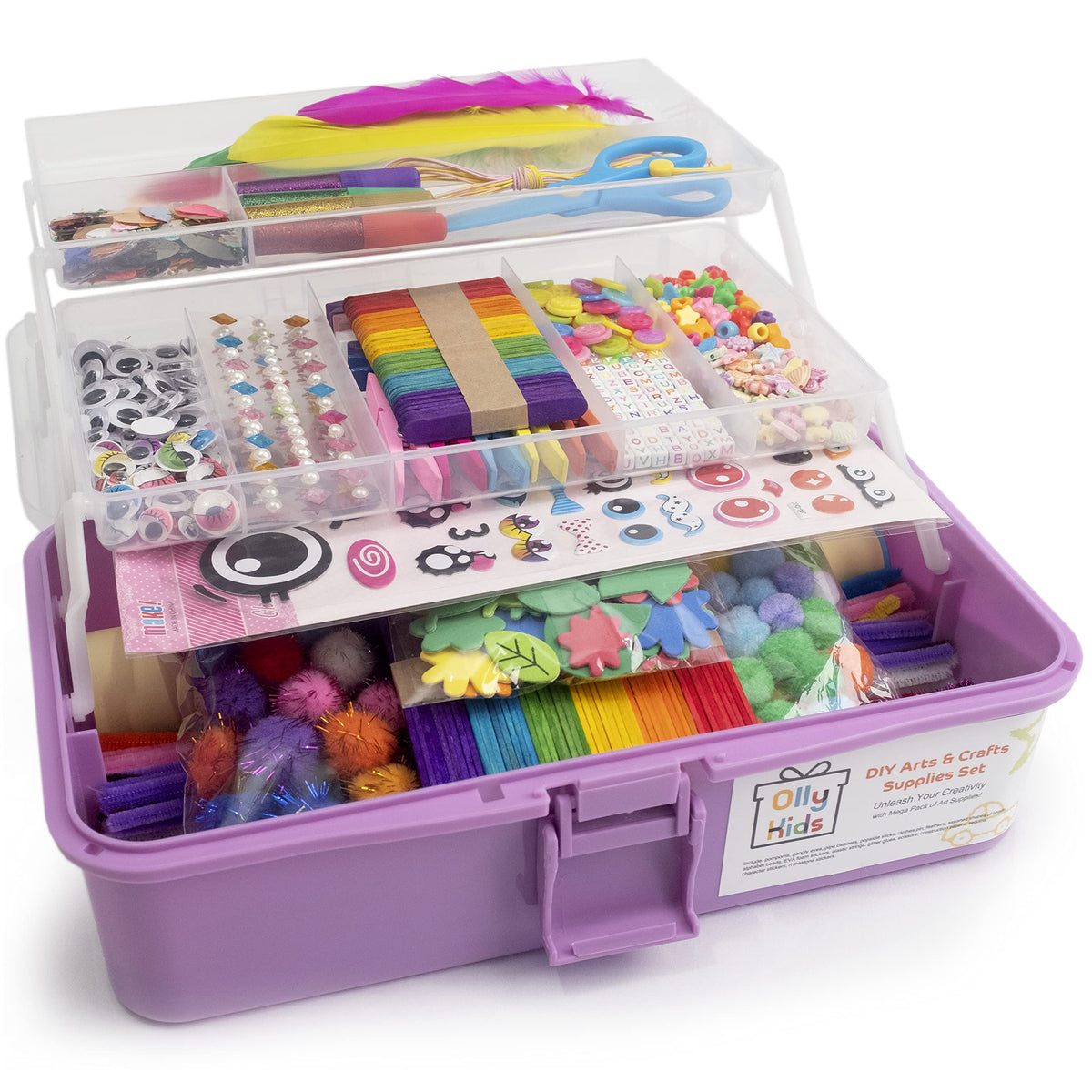 Olly Kids Arts and Crafts Set box opened shows a colorful assortment for creative play.