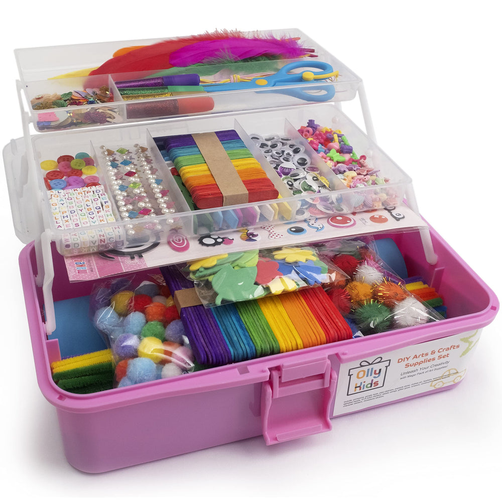Olly Kids Carboodle box open with organized compartments for quick crafts