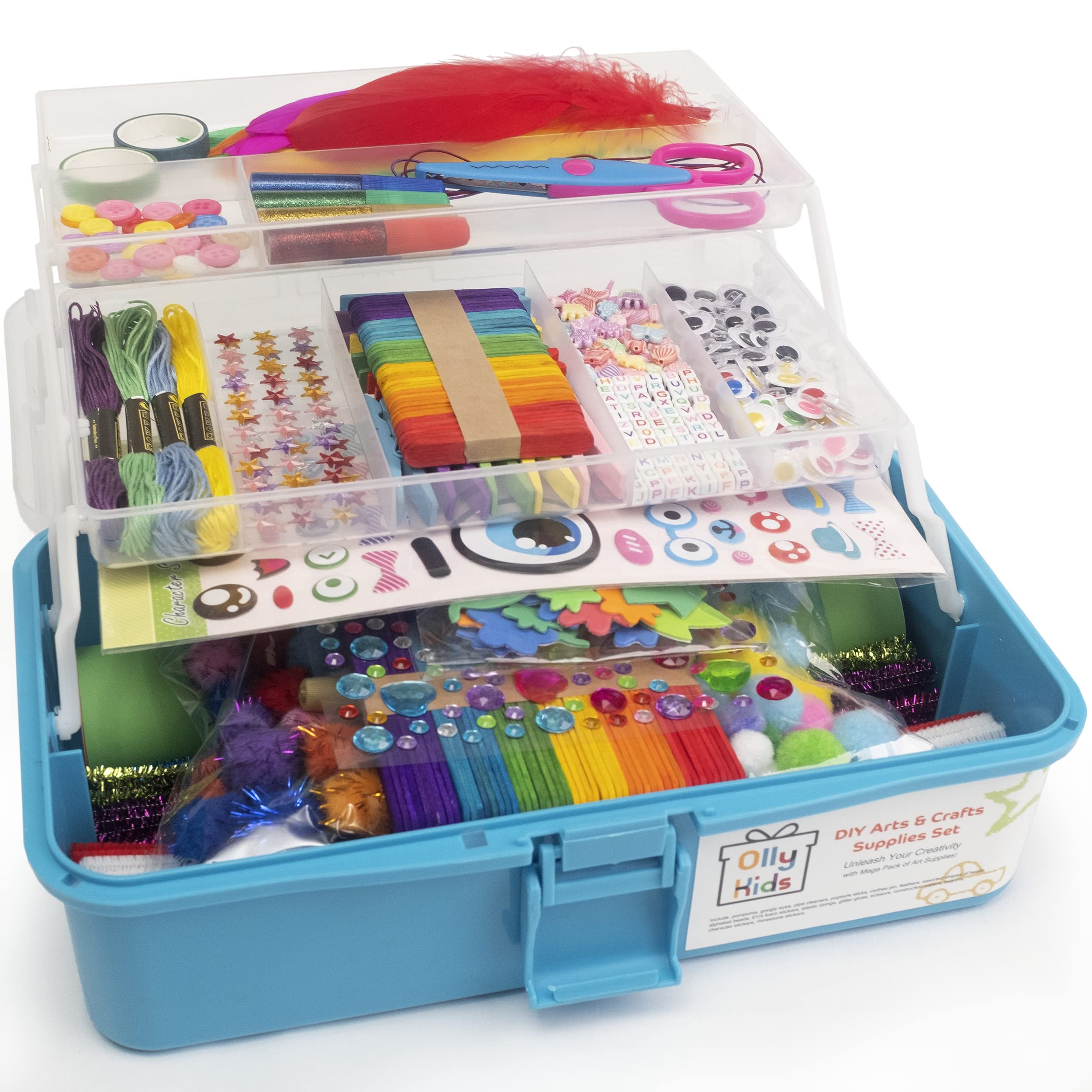 Olly Kids Craft Kits Library in a plastic box keeps supplies neatly organized for kids.