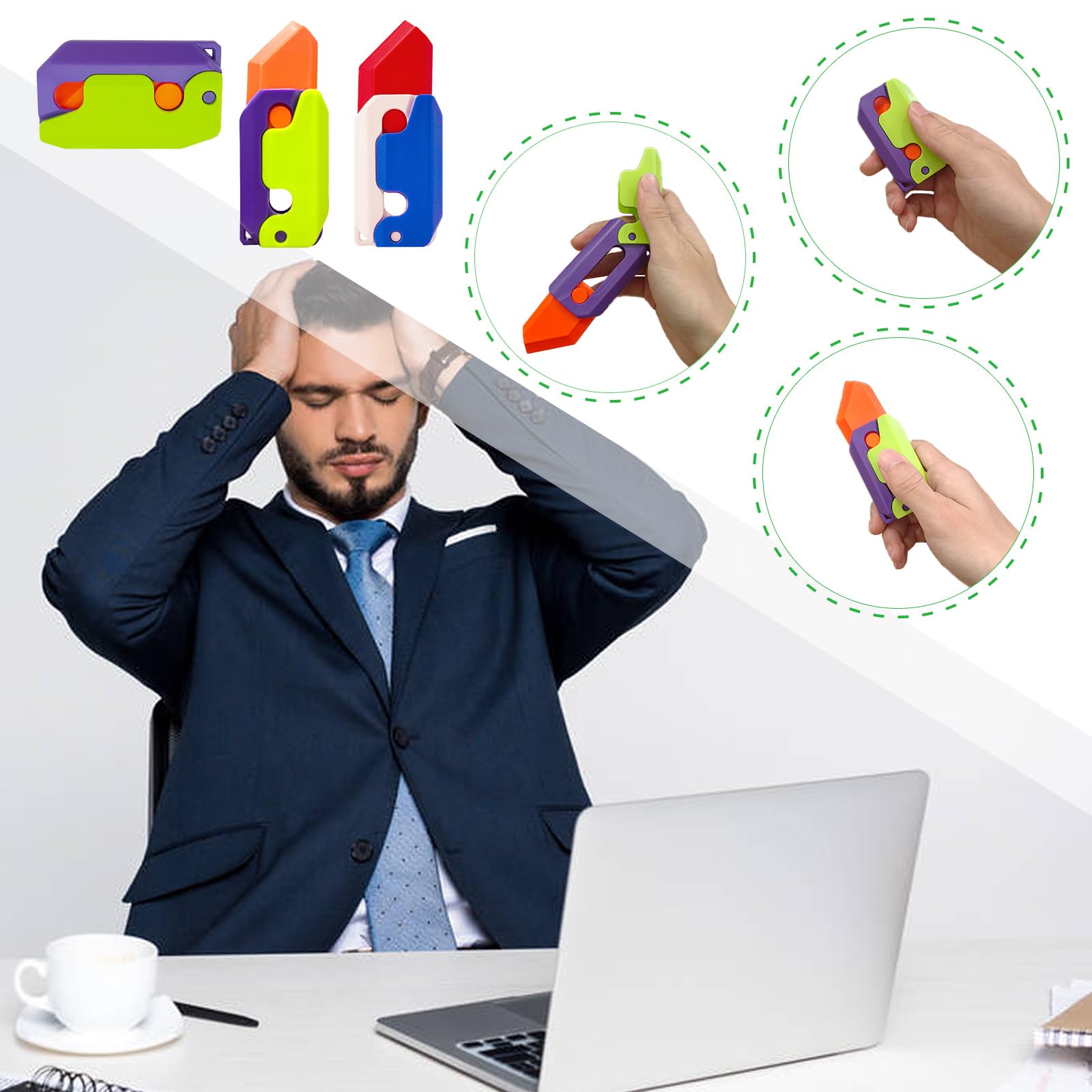 OLRMA carrot knife purple-green angle1 supports focus with versatile fidget play.