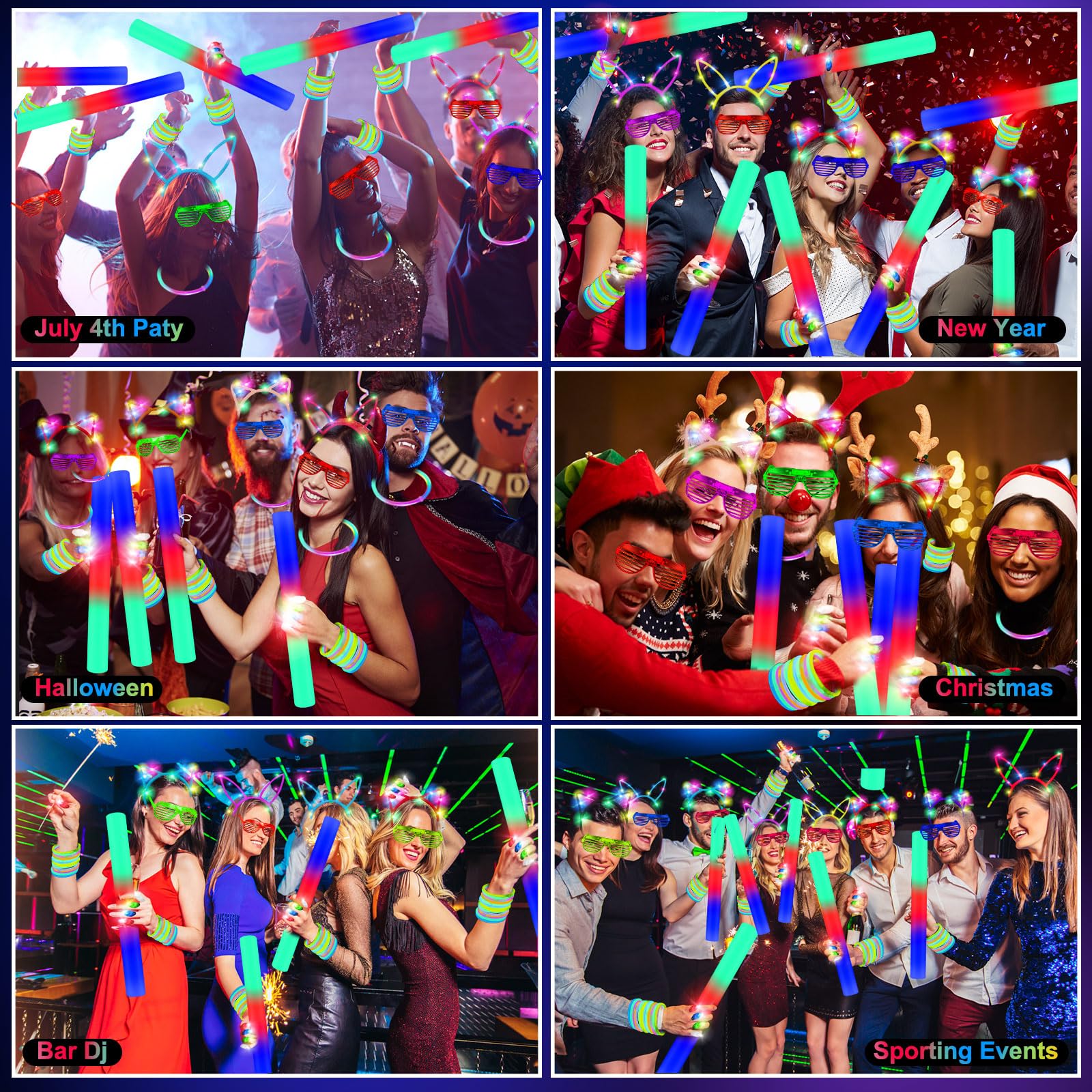OLUPP foam glow sticks 18pcs for flexible wearable lighting