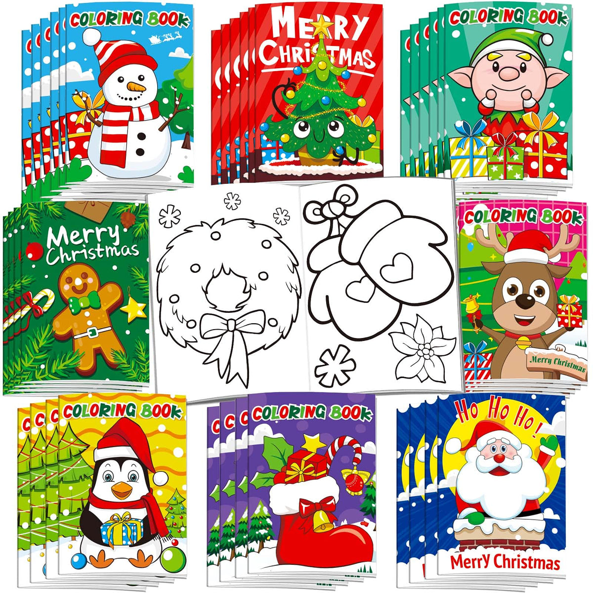 Omgouue 32pc Christmas coloring books front cover with festive designs for kids.