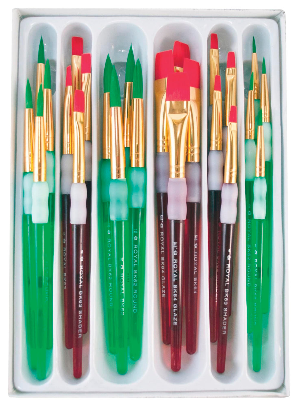OMNIA Brush Big Kids Choice 24-pack brushes with round and flat tips for versatile water-based painting.