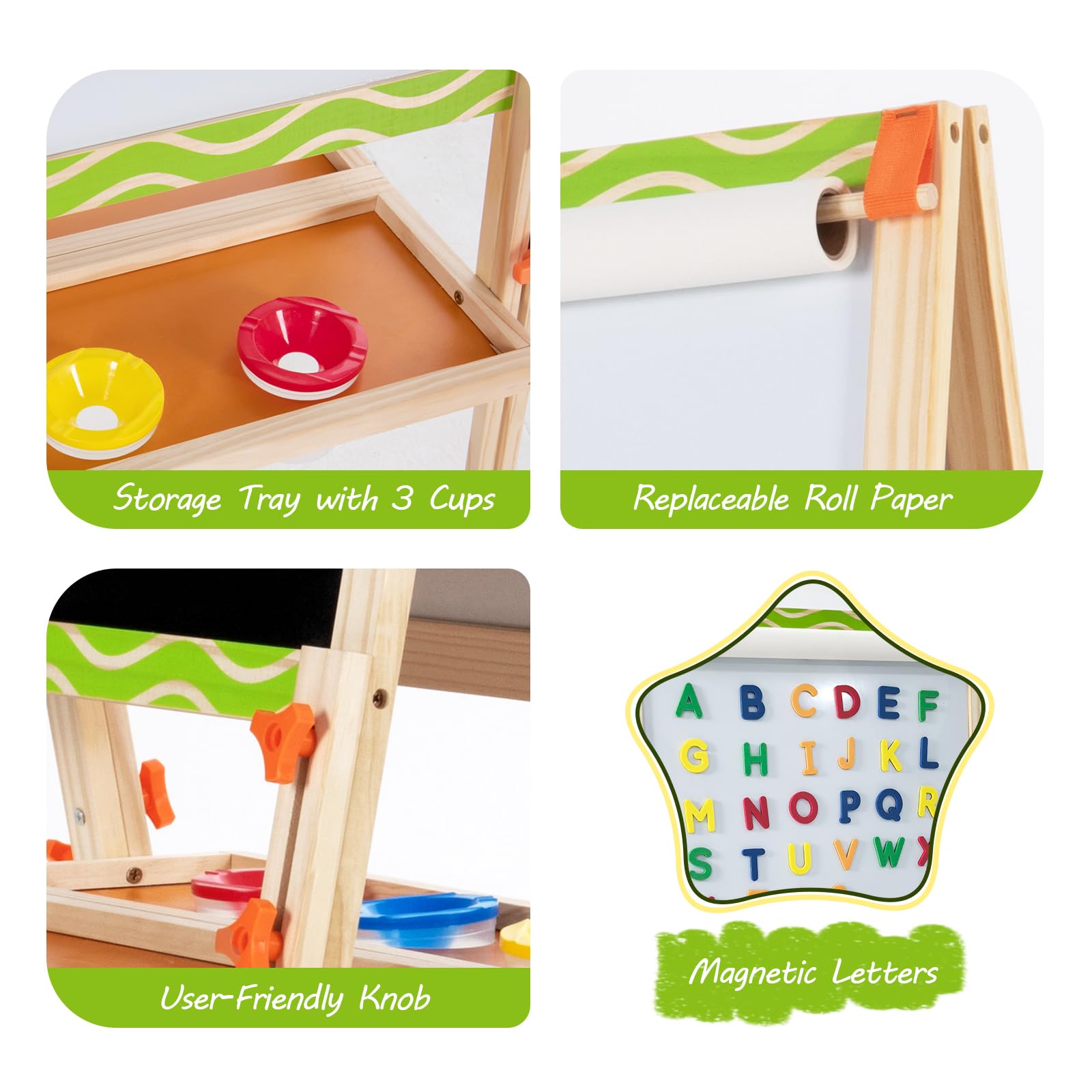 Adjustable-height OMOTIYA Kids Easel grows with your child for years.