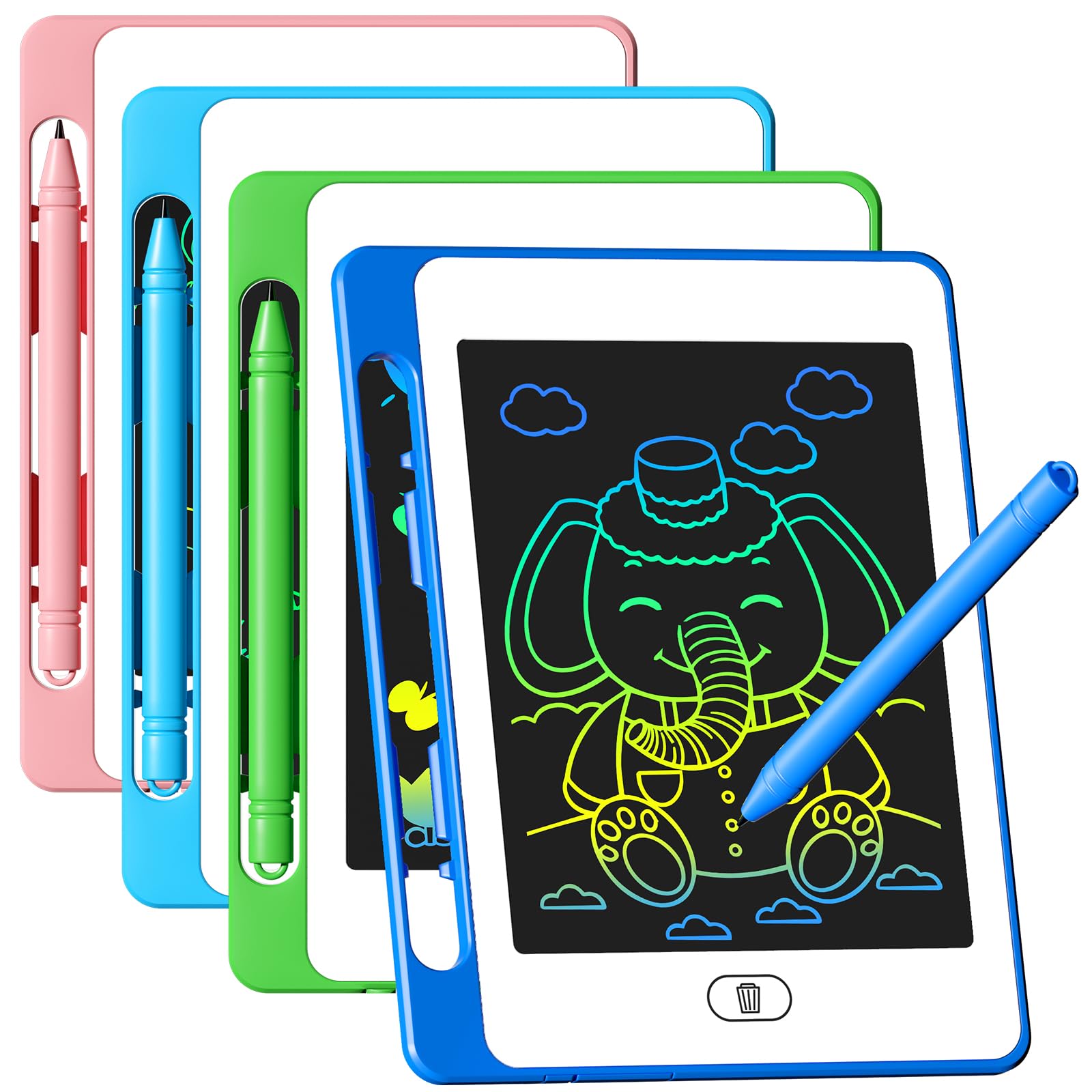 OMXDG four-pack pink LCD writing tablet for kids' mess-free doodling