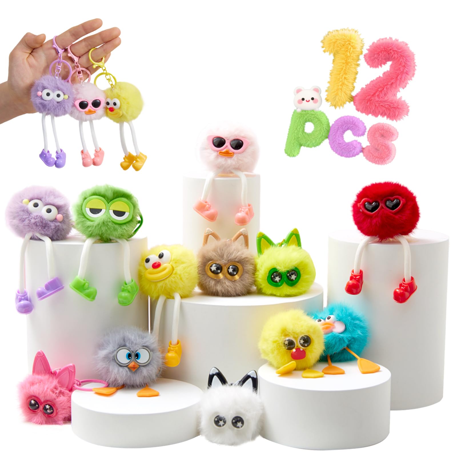 OMyFav 12-piece kids keychains pack with playful designs for parties and gifts