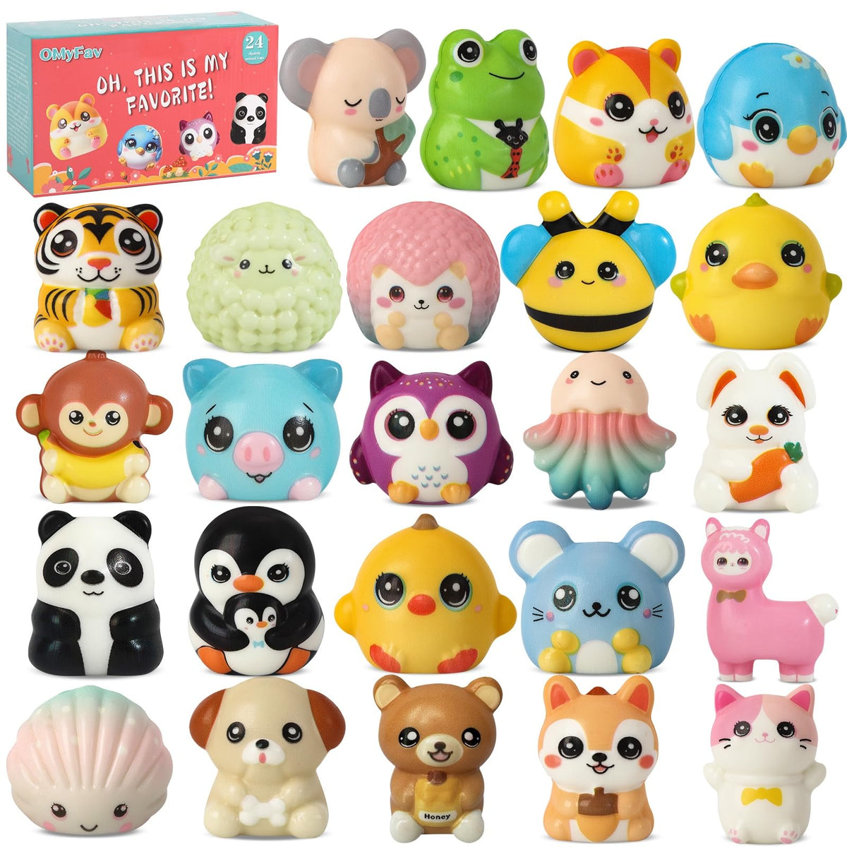 OMyFav squishy animals bulk 24pcs for kids party gifts and prizes