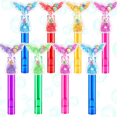 ONBKYGF Mermaid Tail Bubble Wands with glitter burst for party favors.