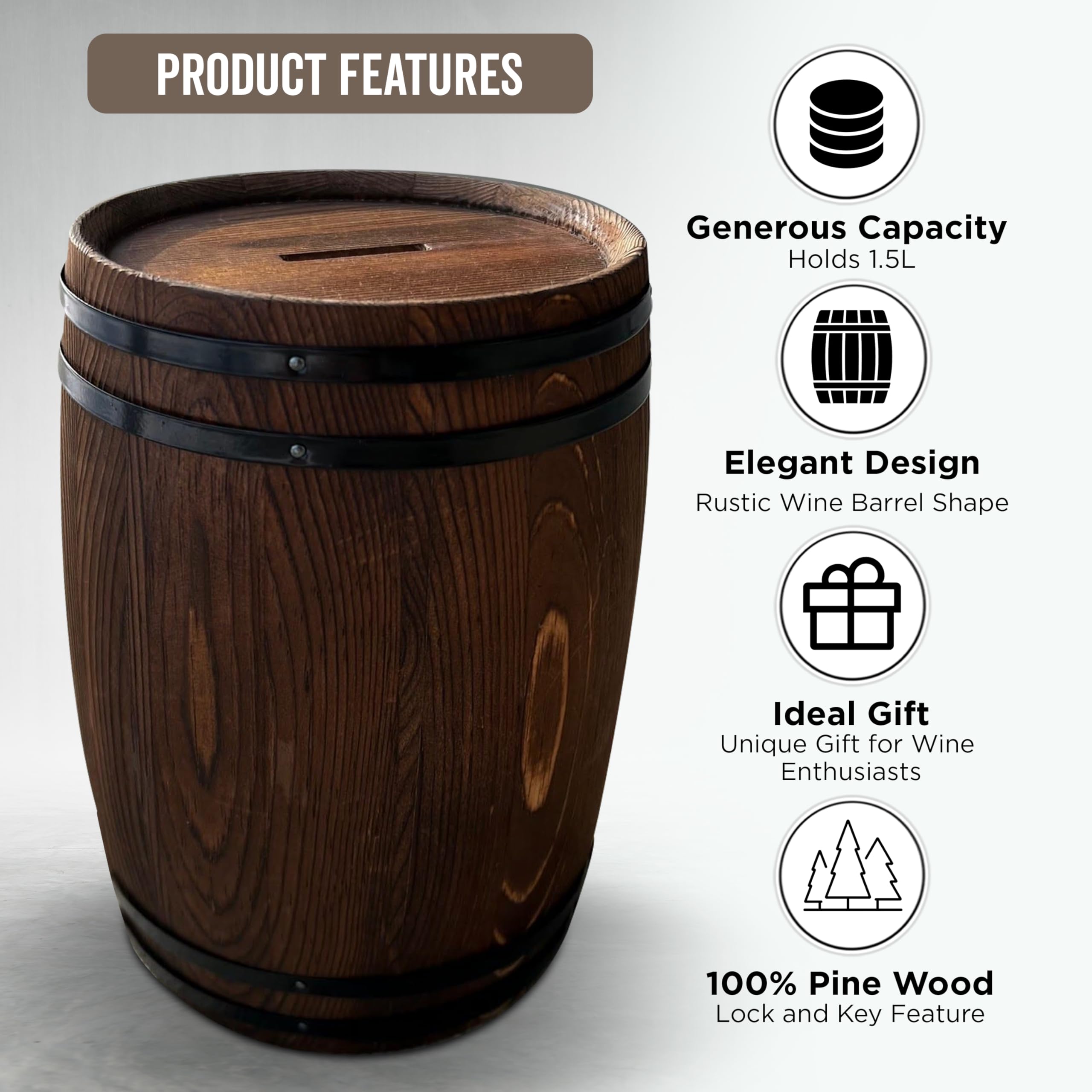 Piggy Bank for Adults is a large pine wood bank with 1.5 liter capacity.
