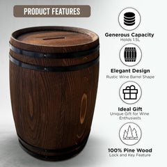 Piggy Bank for Adults is a large pine wood bank with 1.5 liter capacity.