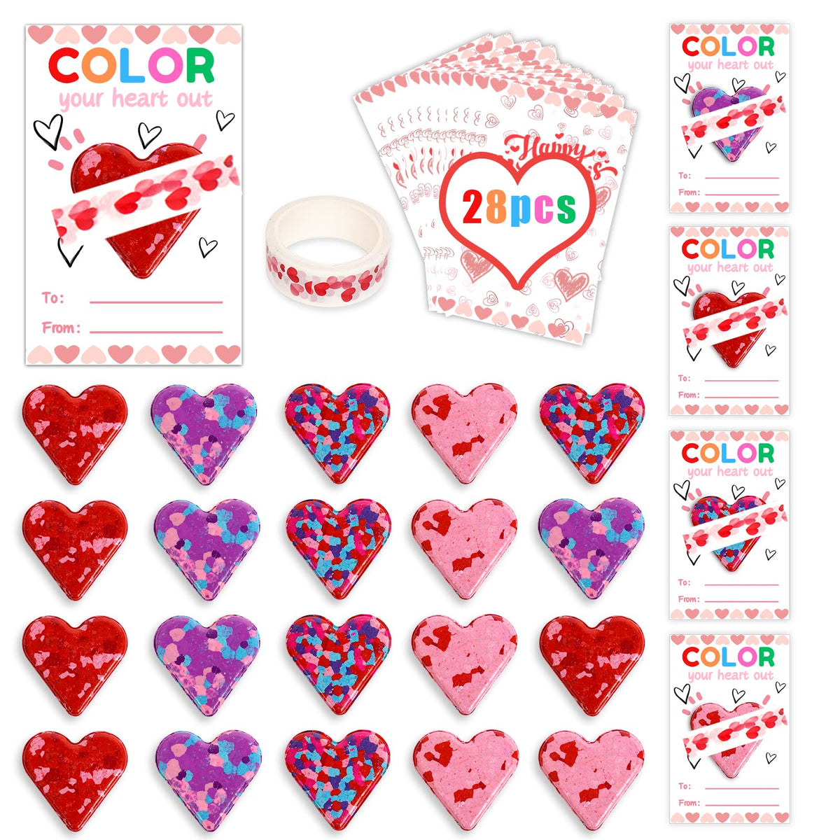 ONEHAUS 28Pcs valentines cards with heart design for classroom gifting