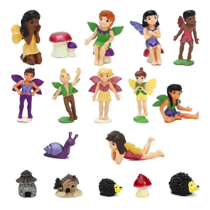 ONEST 18 piece fairy figurines for a lively colorful fairy garden display