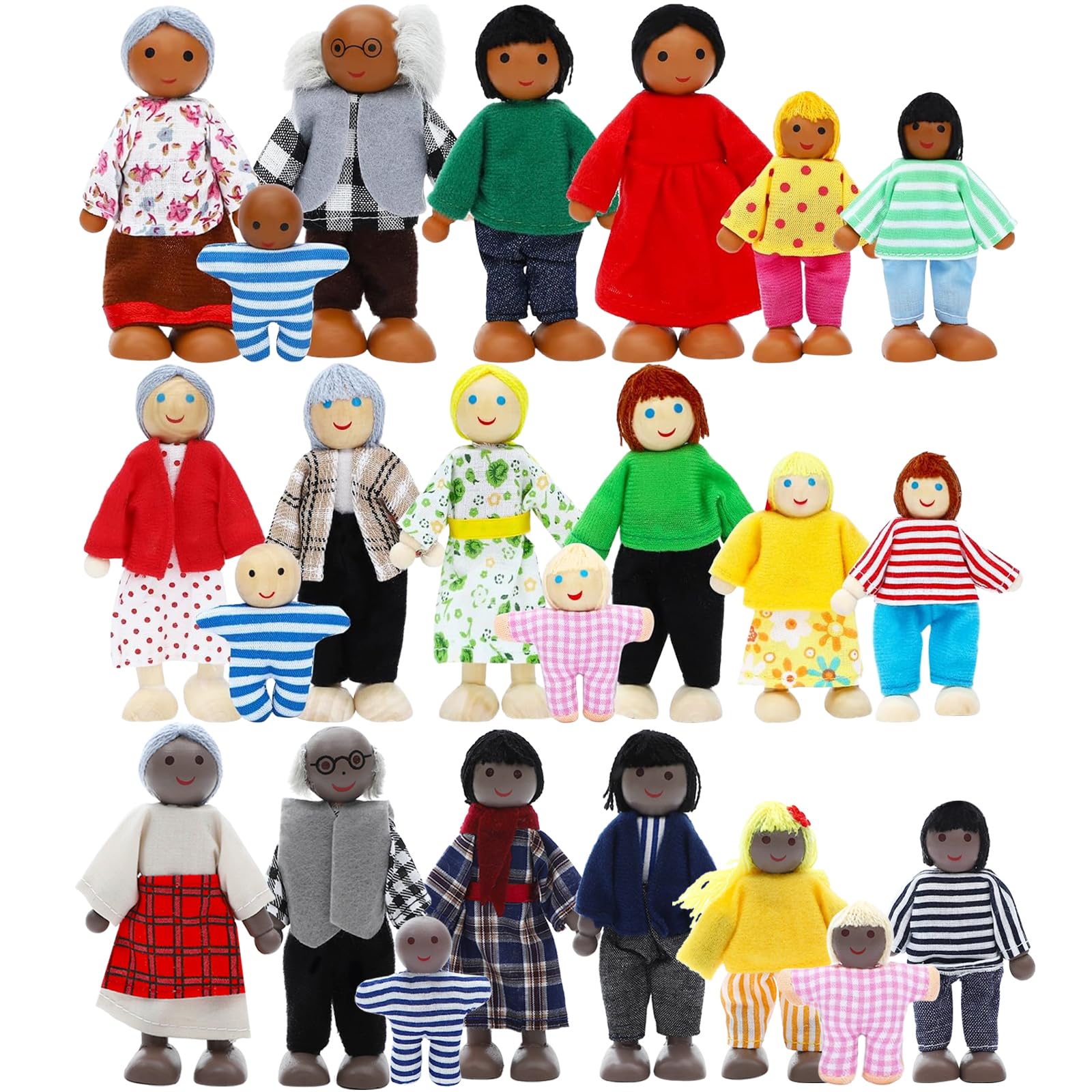 ONEST wooden dollhouse family with grandparents for imaginative play