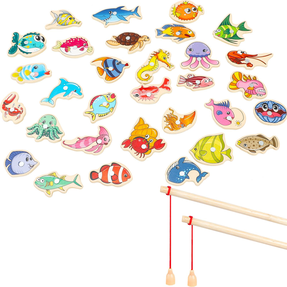 ONEST 34-piece magnetic fishing game gift box, complete set for preschool play and gifting.