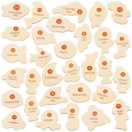 ONEST wooden fish pieces in bright colors for imaginative play and recognition.
