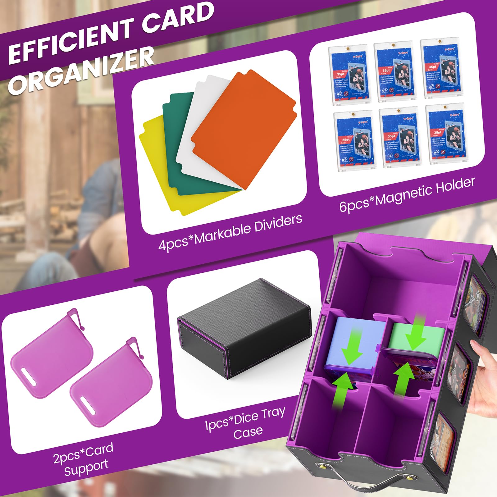 Oneyus MTG Card Storage Box leather detail emphasizes durable, water-resistant construction.