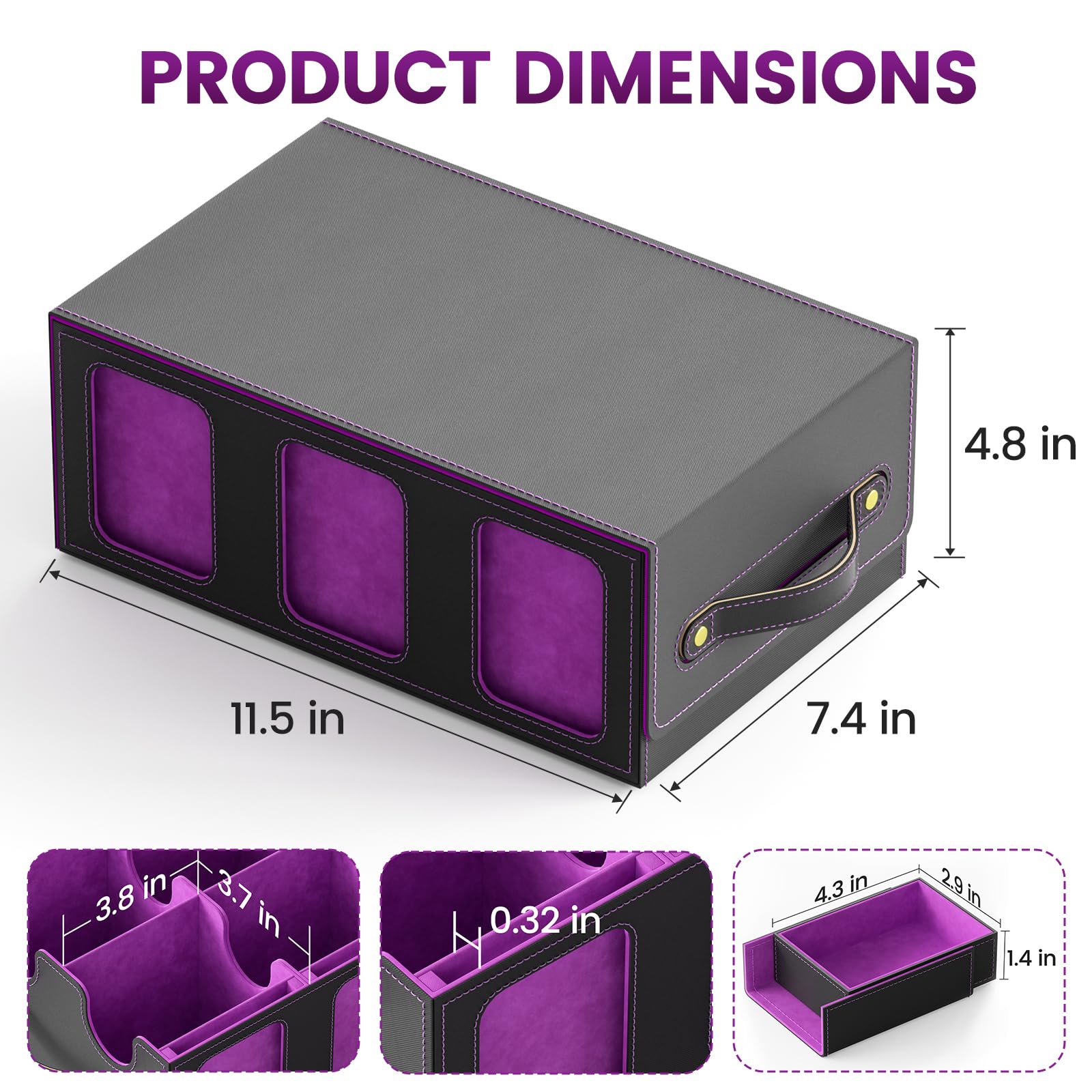 Oneyus MTG Card Storage Box side profile highlights premium leather and secure magnet closure.