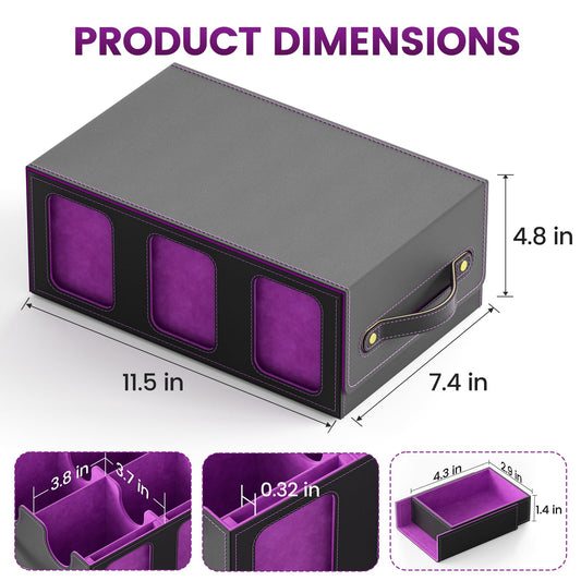 Oneyus MTG Card Storage Box side profile highlights premium leather and secure magnet closure.