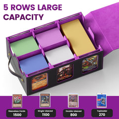 Oneyus MTG Card Storage Box toploaders display shows protected cards ready for display.