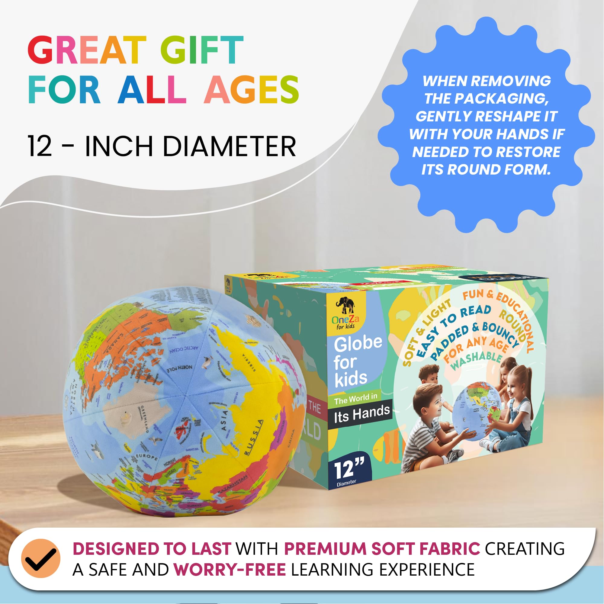 OneZa globe comes in gift-ready packaging for birthdays and holidays