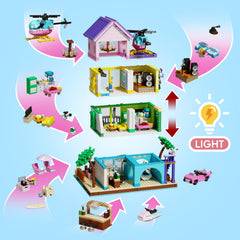 ONIMISC Beach House Building Set helicopter pad for imaginative missions.