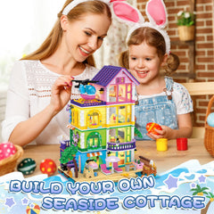 ONIMISC Beach House Building Set night lighting display creates cozy evenings.