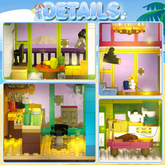 ONIMISC Beach House Building Set speedboat dock for seaside adventures.