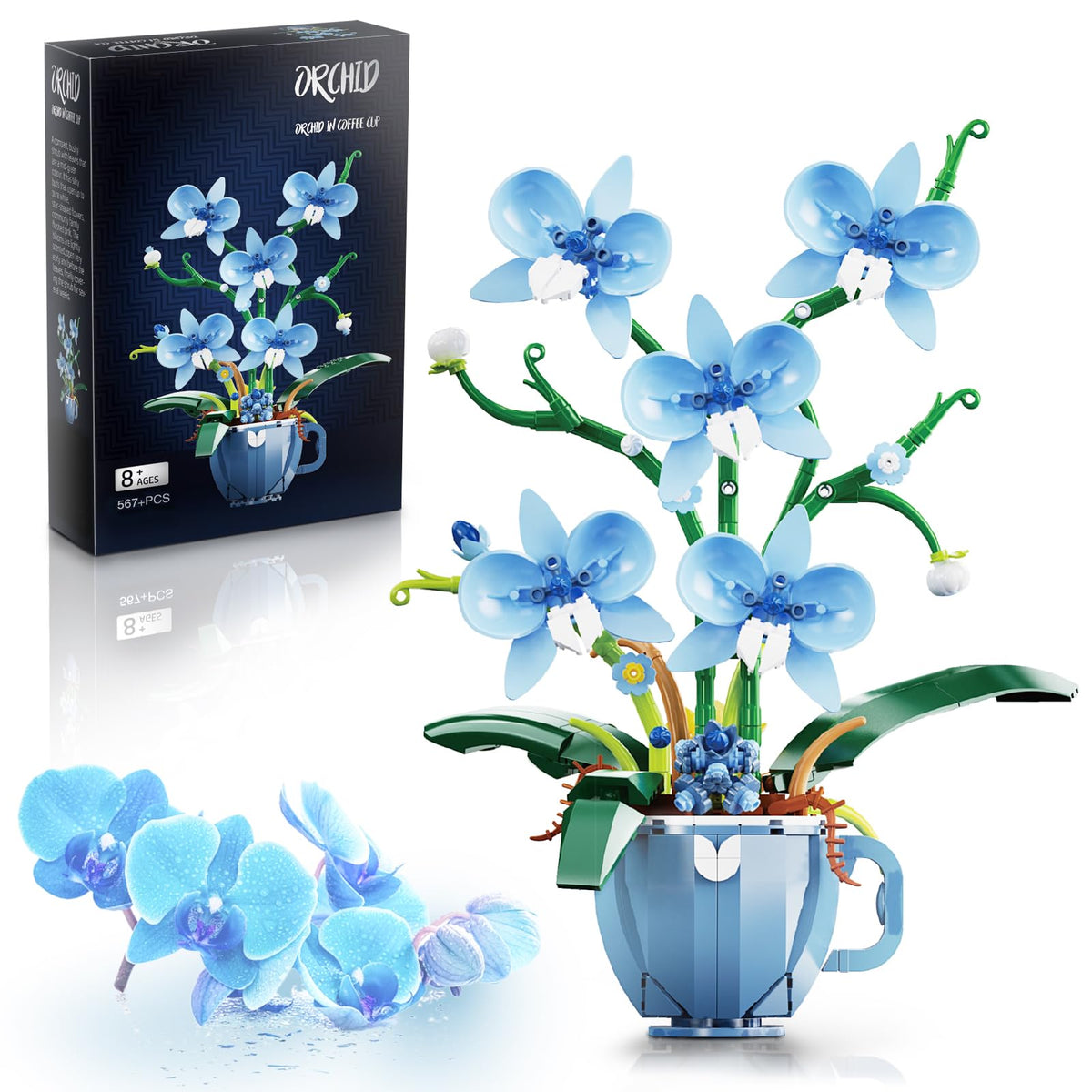ONIMISC blue orchid building set with lifelike petals enhances your living space decor.