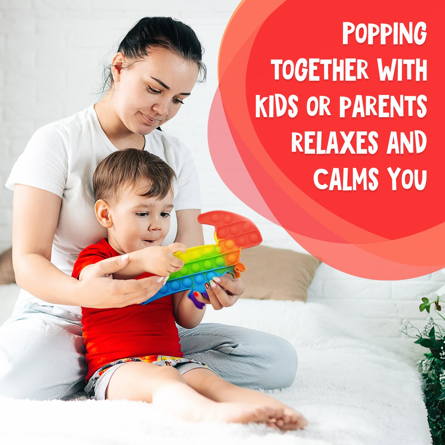 Only U rainbow silicone dino shapes offer colorful sensory play for kids.