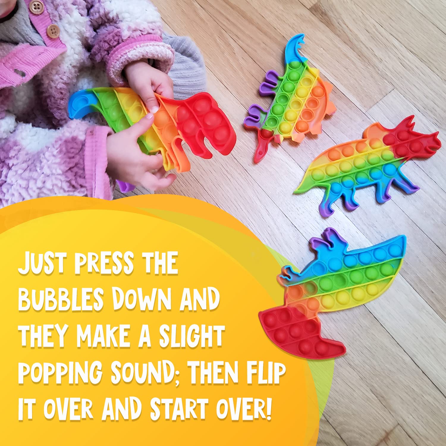 Only U rainbow silicone textures invite calming tactile exploration and repetitive pressing.