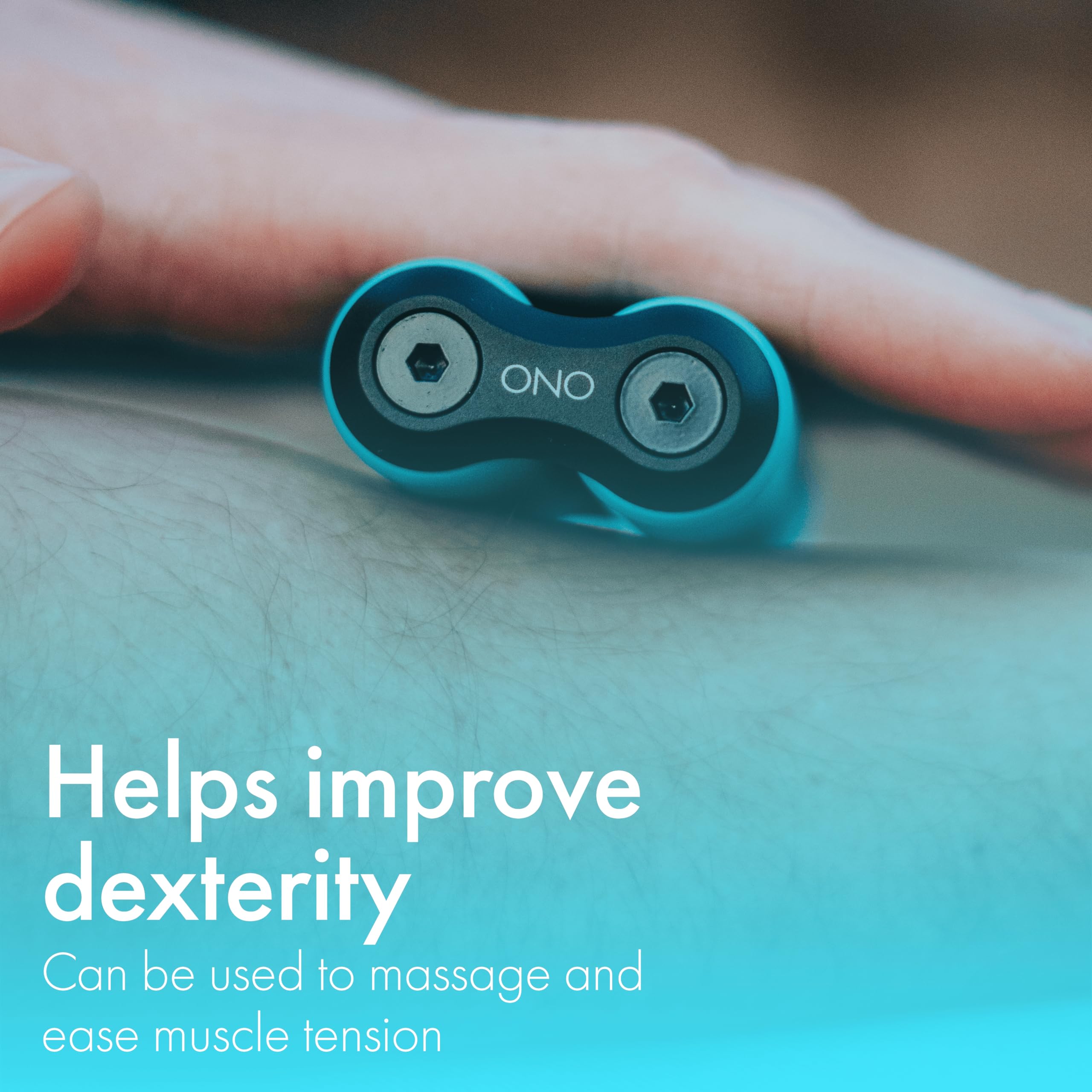 Teal ONO Roller in use helps minimize nail-biting and phone checking.