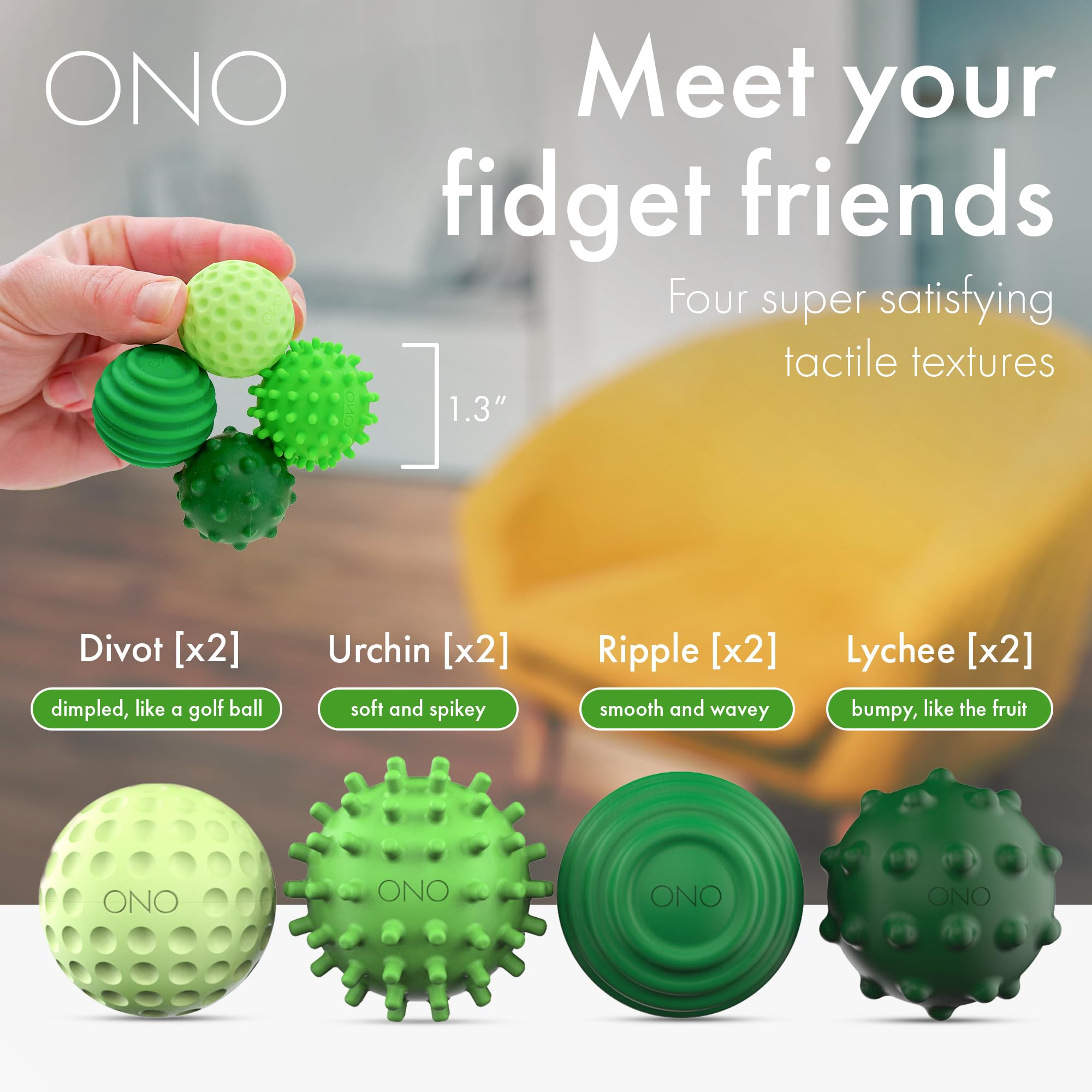 ONO Signets emerald waves deliver satisfying movement and focus on your desk or sofa.