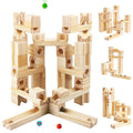 Onshine wooden marble run with 60 pieces for creative building and fine motor practice.