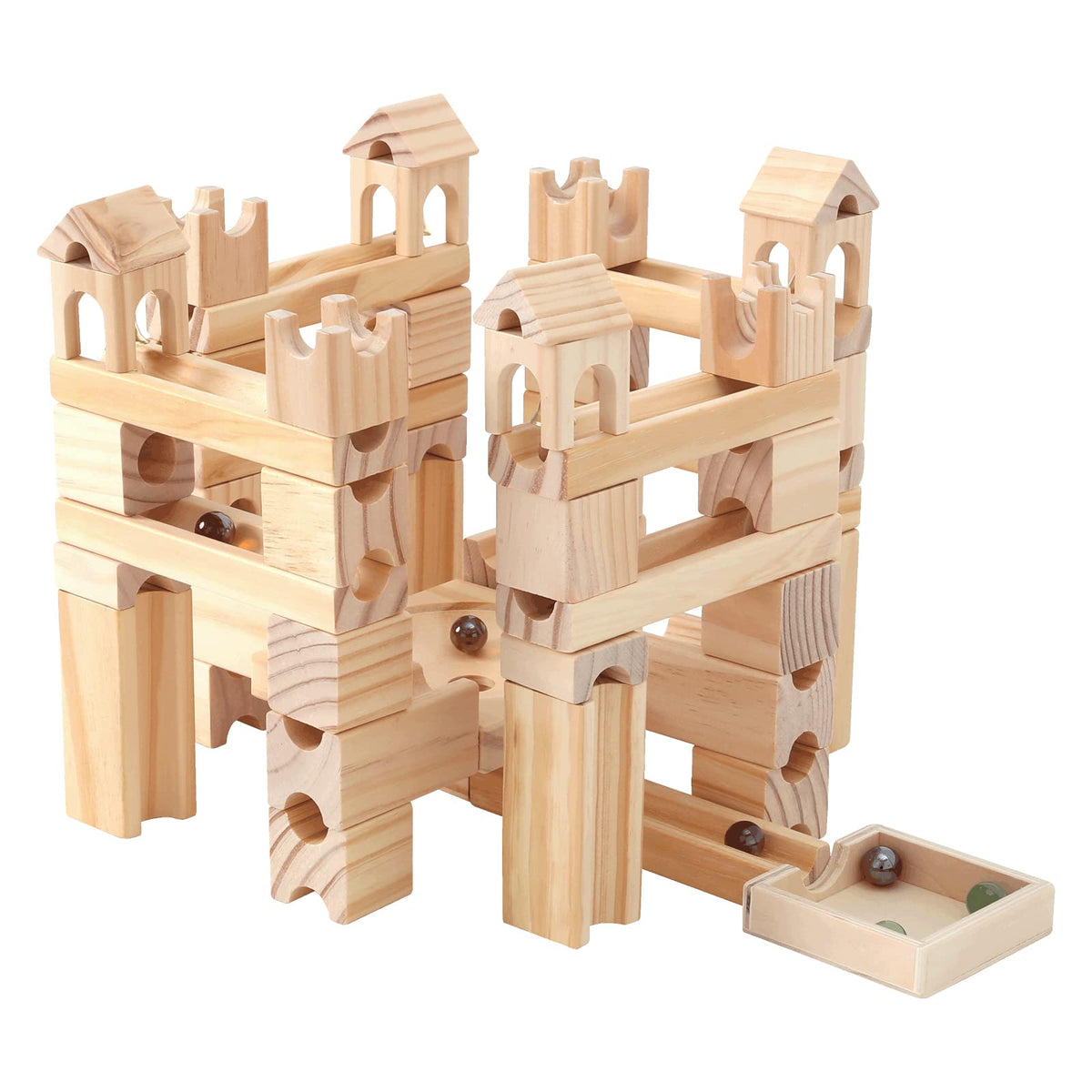 Onshine wooden marble run blocks for open-ended construction play for kids