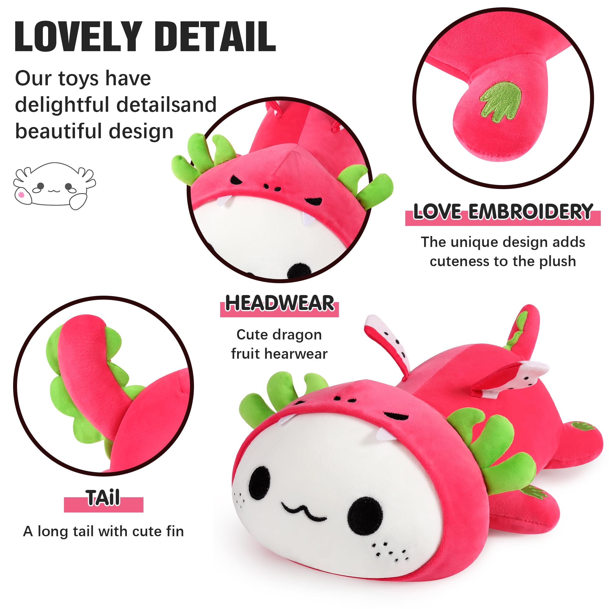 Onsoyours axolotl dragon fruit plush hugging size, ideal for bedtime cuddles