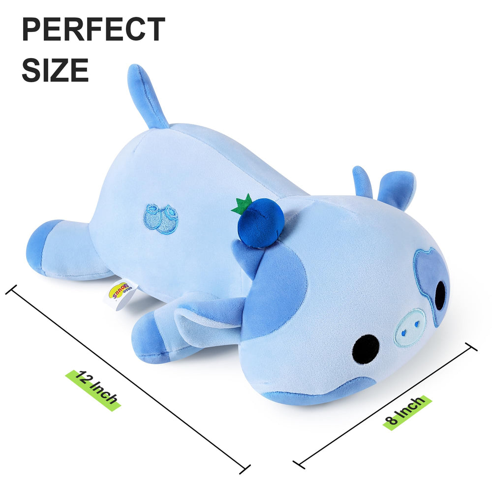 Onsoyours Blueberry Cow plush fabric detail highlighting plush texture.
