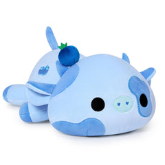 Onsoyours Blueberry Cow plush face close-up for comforting cuddle.