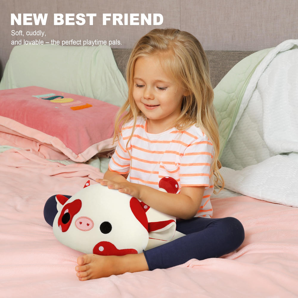 Onsoyours easy-clean plush cow cleans quickly with mild soap and water.