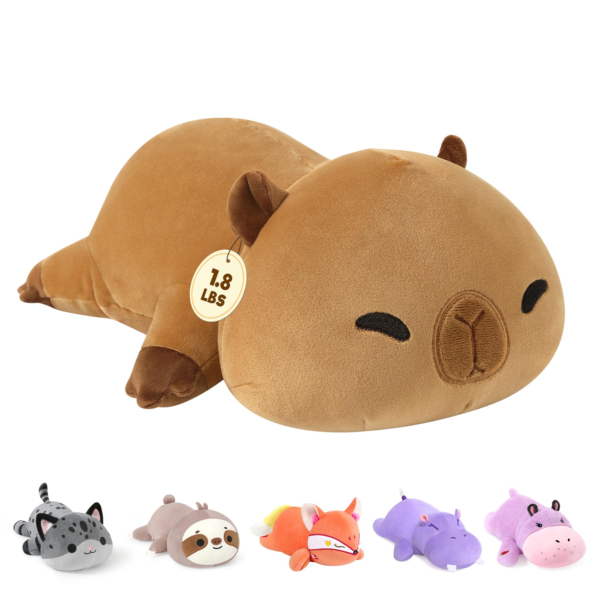Onsoyours weighted capybara plush 13.8-inch image highlight soft comfort for bedtime relaxation.