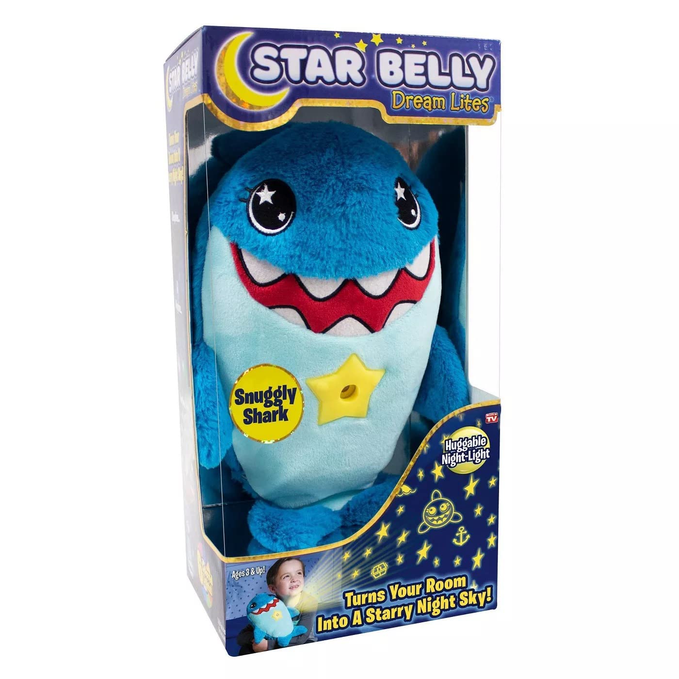 Ontel Star Belly Dream Lites Blue Shark bedside cuddle for comforting bedtime routine
