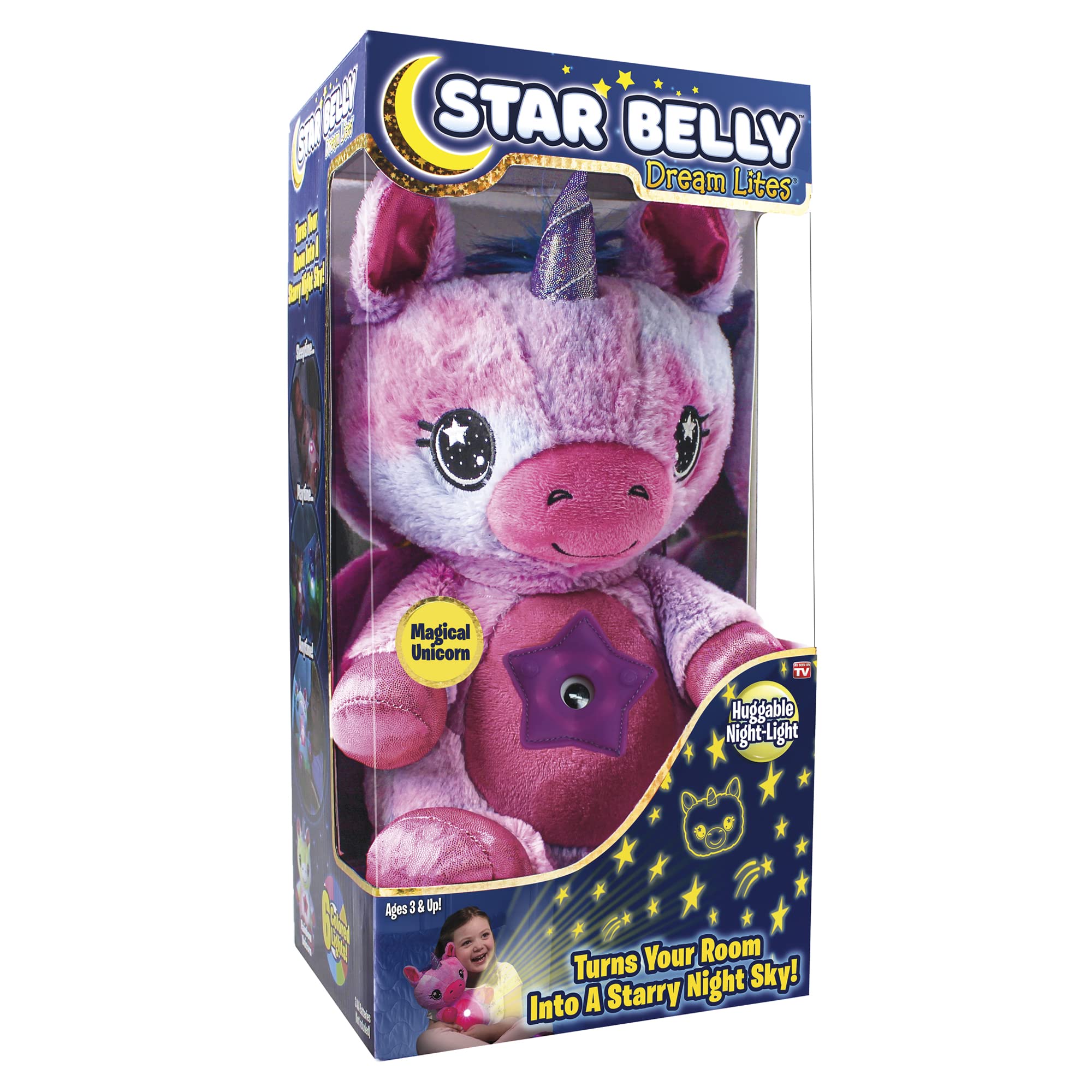 Ontel Star Belly Dream Lites unicorn projects twinkling stars on bedroom walls for a soothing bedtime.